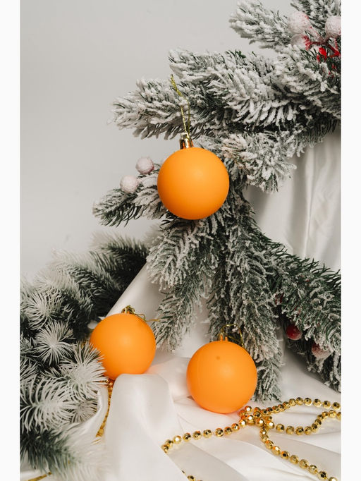 Цена за 3 шт. Ёлочные игрушки Матовый, шары новогодние, d=5.5 см, набор 3 шт., оранжевый - Зимнее волшебство фото 3