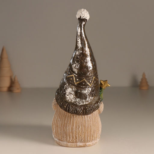 Фигурка светящаяся полистоун «Дед Мороз в колпаке, с ёлкой», беж и шоколад, 10.5×10.5×22 см