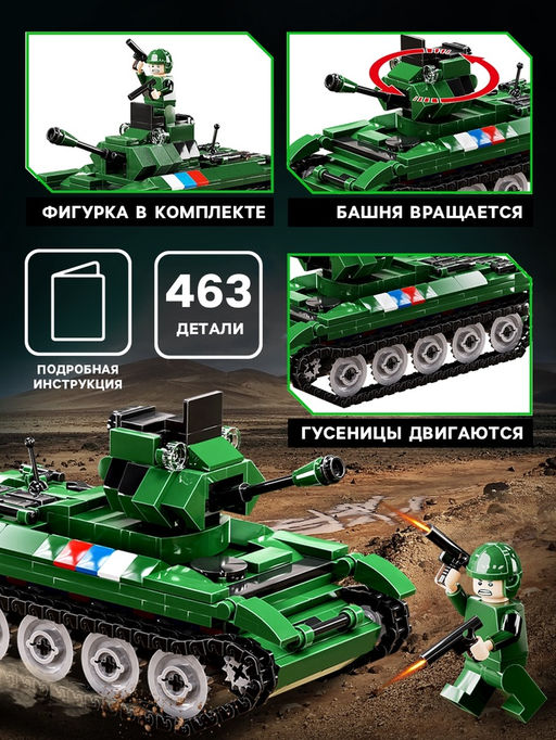 Конструктор Танк Великой Победы, подвижные элементы, 463 детали - Unicon фото 3