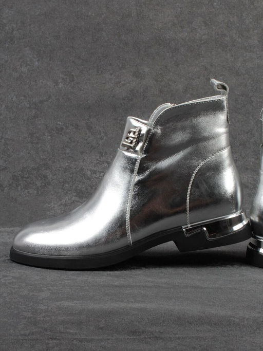 01-B48B-87C GREY/SILVER Ботинки демисезонные женские (натуральная кожа, байка)