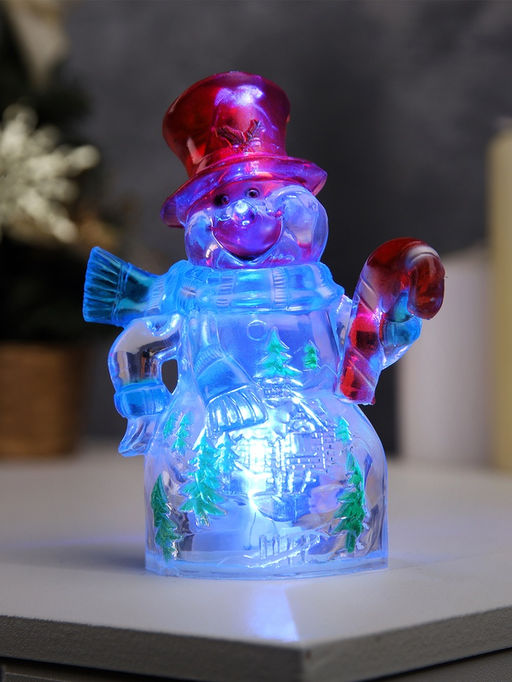 Ёлочная игрушка «Снеговик», 12 см, от батареек LR1133×3, свечение мульти (RGB)