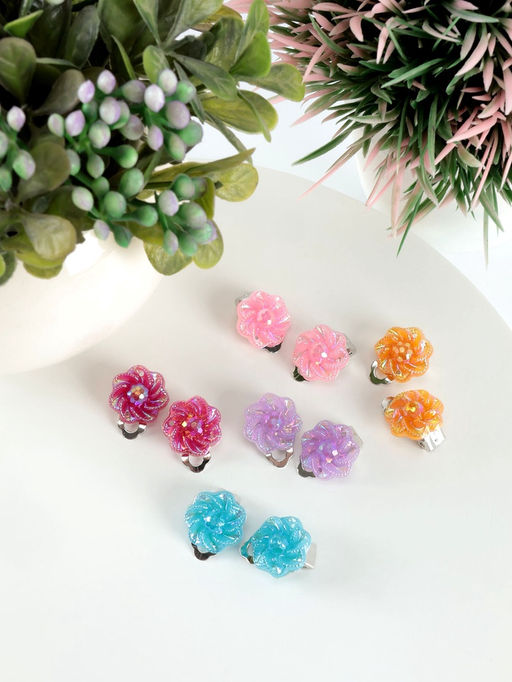 Цена за 6 шт. Серьги клипсы детские Выбражулька «Блестящие цветы», миксы