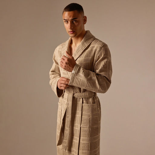 Халат вафельный мужской SL HOME: Chess «Саббиа», размер L, хлопок 100%, коричневый