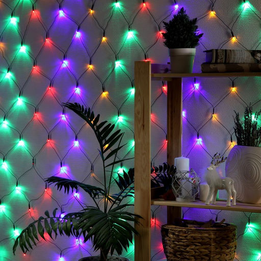 Гирлянда Сеть 1.6?1.6 м, IP20, тёмная нить, 144 LED, 8 режимов, 220 В, свечение мульти