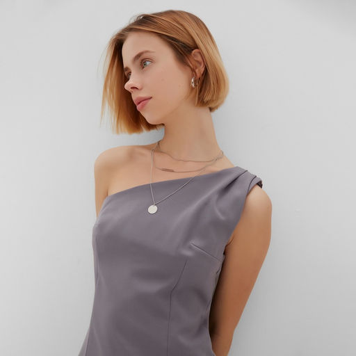 Платье женское короткое на одно плечо MINAKU: Casual Collection, серое, размер 44