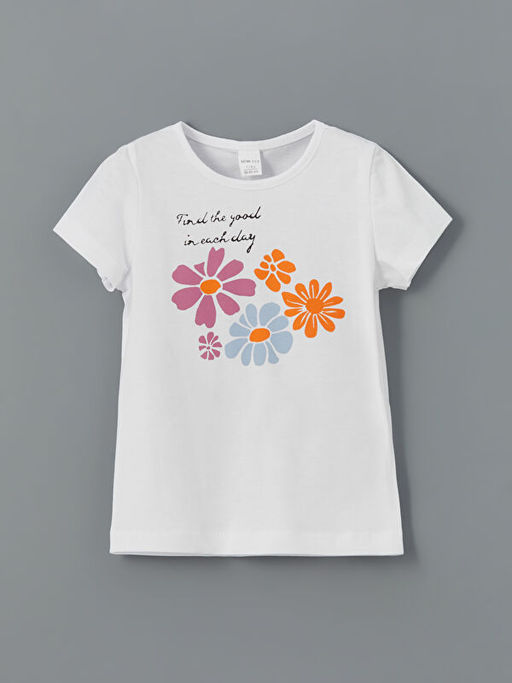 Bisiklet Yaka Bask?l? K?z ?ocuk Ti??rt ve ?ort 2li