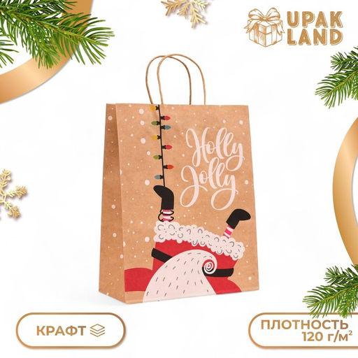 Цена за 6 шт. Пакет бумажный подарочный новогодний крафт Гирлянда, 33?26?12 см