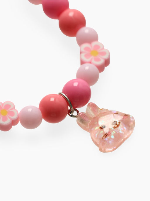 Цена за 2 шт. Браслет детский Выбражулька фимо с бусинами, d=6 см. зайчик с бусинами, розовый фото 3