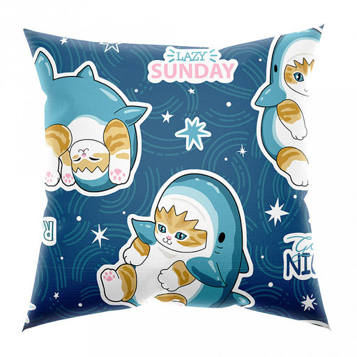 Наволочка 70х70см "Кот Акула", с клапаном-запахом, бязь 121г/м2, хлопок 100%, упаковка ПП 22х30см, "Домашняя мода" (Россия)