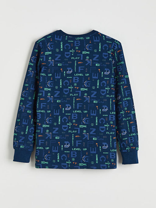 Bask?l? Bisiklet Yaka Erkek ?ocuk Pijama Tak?m?