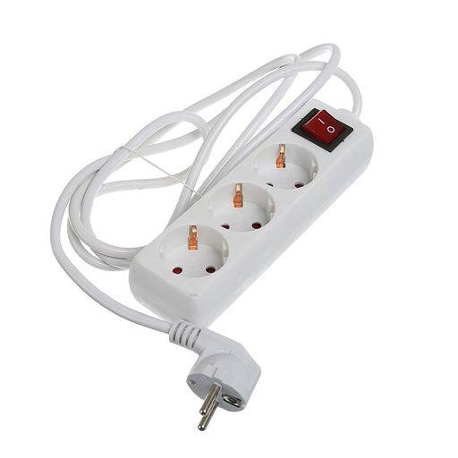 Удлинитель Luazon Lighting, 3 розетки, 1.8 м, 10 А, 2200 Вт, 3×1.5 мм2, с заземлением, с выключателем, белый
