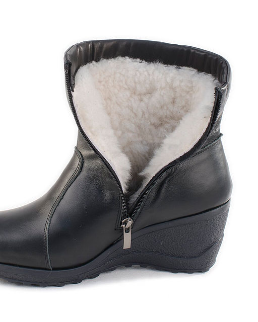 Полусапожки женские на платформе черные, кожа, молния