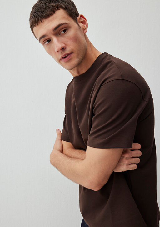 Kahverengi Basic Tisort - Mavi фото 3