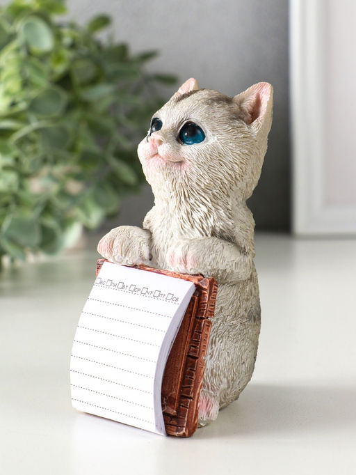 Фигурка с блокнотом 20 листов «Серый котик», полистоун, 6.5×5×11 см
