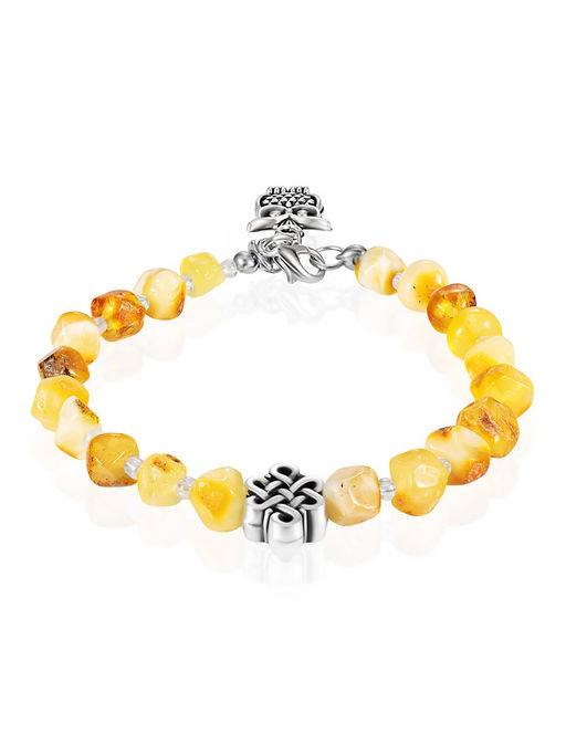 Браслет из натурального янтаря природной формы с подвеской-совой