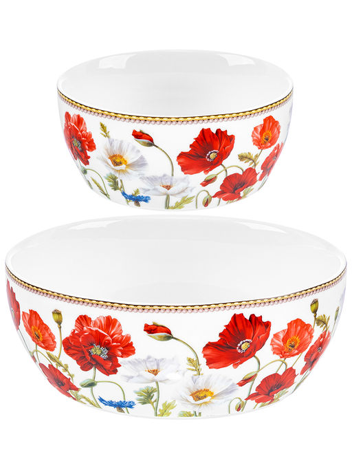 Набор 2 салатников 600 мл 14*14*6 см + 1,6 л 20*20*7,5 см Маки фарфор NEW BONE CHINA - Elan gallery фото 4
