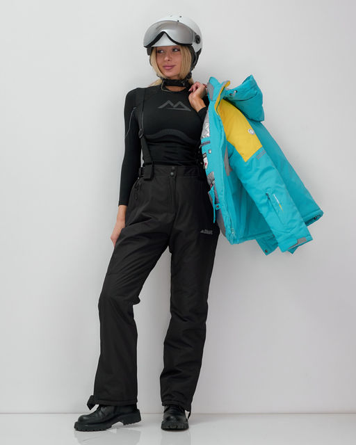 Горнолыжный костюм женский зимний бирюзового цвета 02810Br