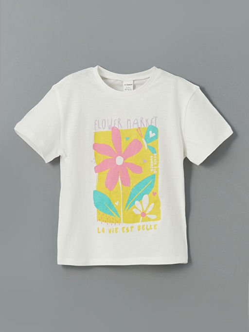 Bisiklet Yaka ?i?ekli K?z ?ocuk Ti??rt 2li