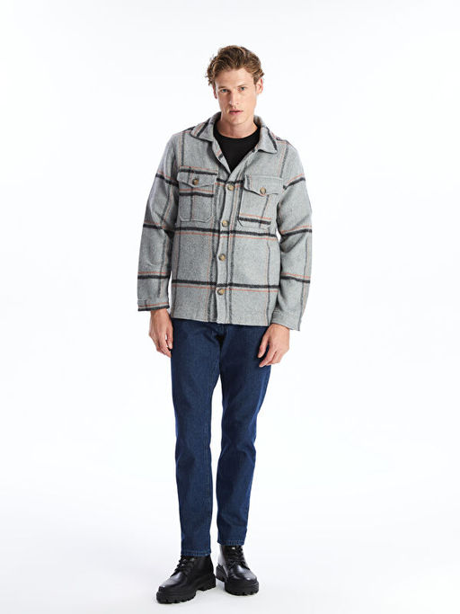 Regular Fit Uzun Kollu Ekose Erkek G?mlek Ceket