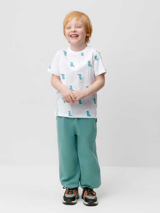 КР 301984/белый,зеленые динозавры фуфайка (футболка) для мал