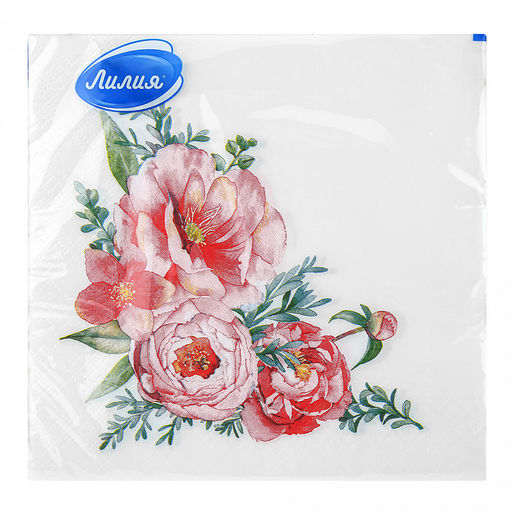 Салфетки бумажные 33х33см Лилия, 2-х слойные, 20 штук в упаковке, Цветочная композиция (Россия) - Bouquet фото 2