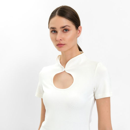 Футболка женская с вырезом MINAKU: Basic line, экрю, размер 46