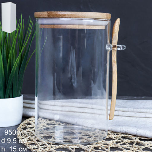 Банка с ложкой бамбуковая крышка d-80/10 см 1000 мл / LCKW2926 /уп 75/ - Галеонтрейд фото 5