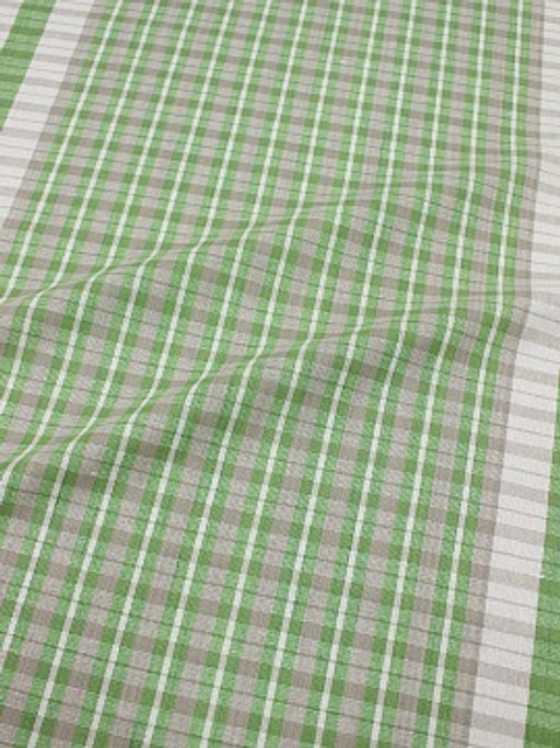 Холст полотенечный Салатово-бежевая клетка с белой полоской, ш.0.5м, лен-30%, хл-70%, 140 гр/м.кв
