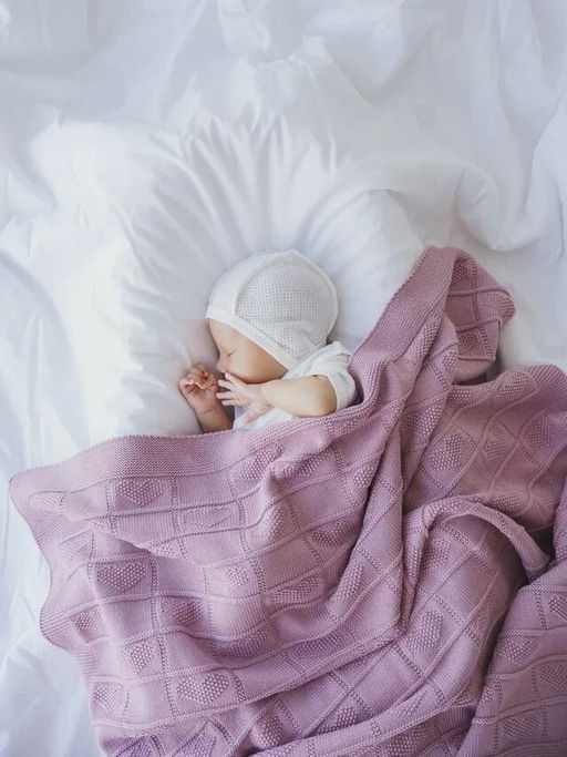 Плед вязаный хлопковый "Пудра" 0+