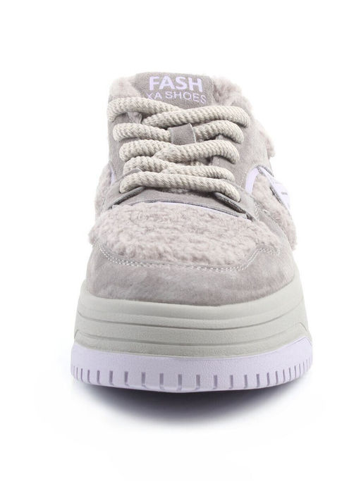 04-P124-3C GRAY Кроссовки демисезонные женские (натуральная замша, искусственный мех)