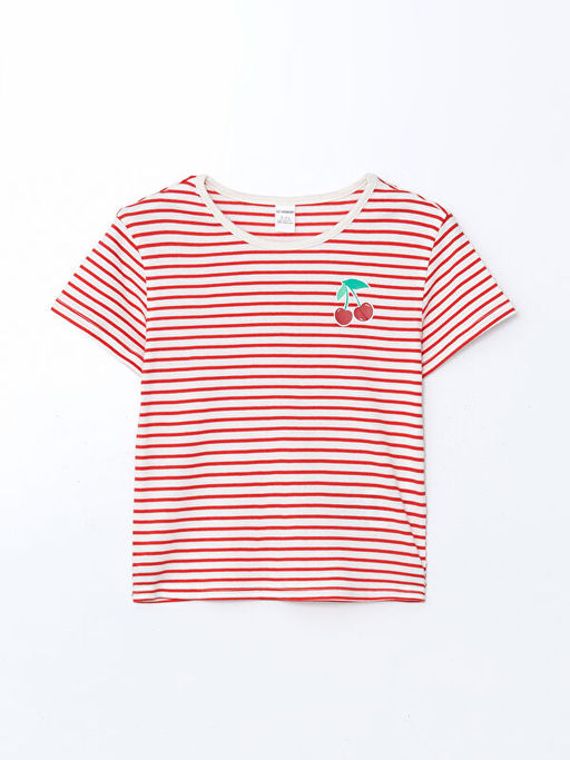 Bisiklet Yaka ?izgili K?z ?ocuk Ti??rt