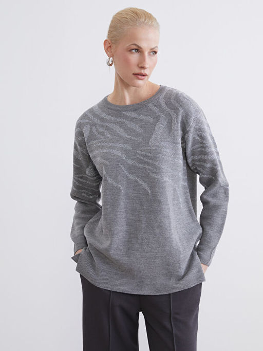 Bisiklet Yaka Desenli Kad?n Triko Kazak