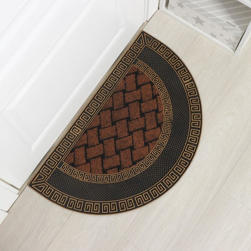 Коврик придверный Доляна «Меандр», полукруглый, 44×74 см, золотой, коричневый