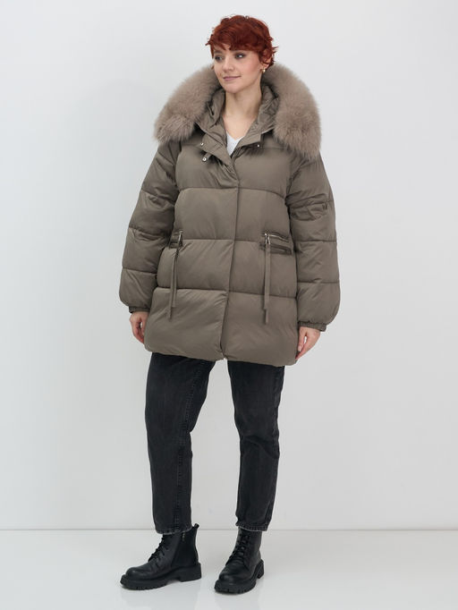 Куртка зимняя женская с мехом и капюшоном тренд коричневого цвета 7639K - Visdeer фото 14