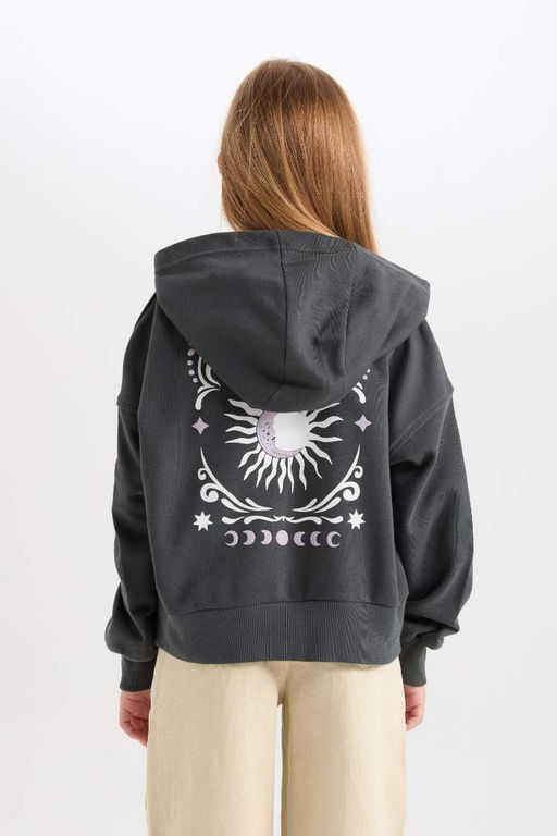 Толстовка оверсайз с капюшоном и принтом для девочек - Defacto фото 6