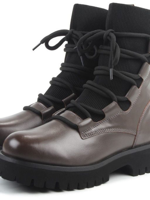 01-XKL21-196R GRAY/BROWN Ботинки демисезонные женские (натуральная кожа, байка)