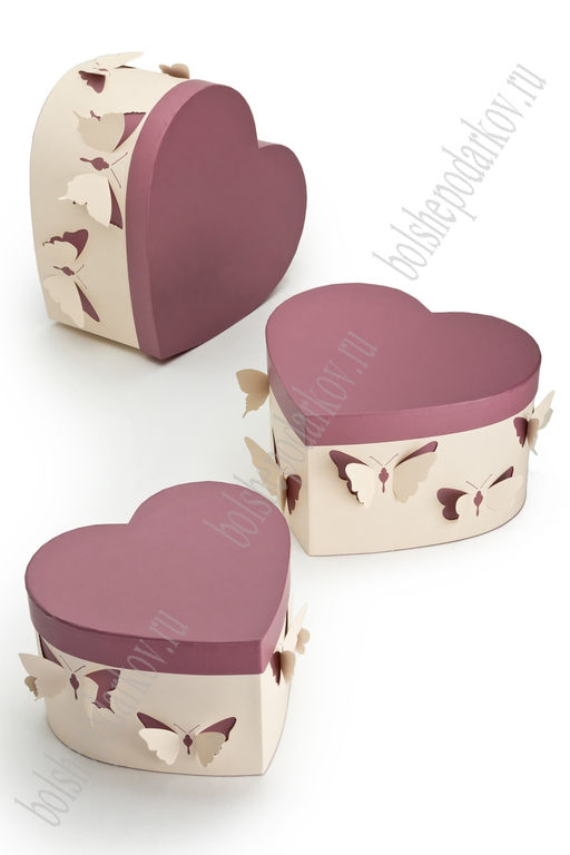 Коробки сердечко 3 в 1 "Бабочки" 28,5*26*15 см (SF-7434) розовый