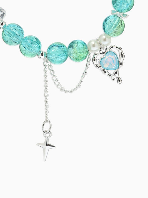 Браслет с подвесками «Сахарный. Сердце и искра», шар № 10/8, d=6 см, зеленый, голубой в серебре