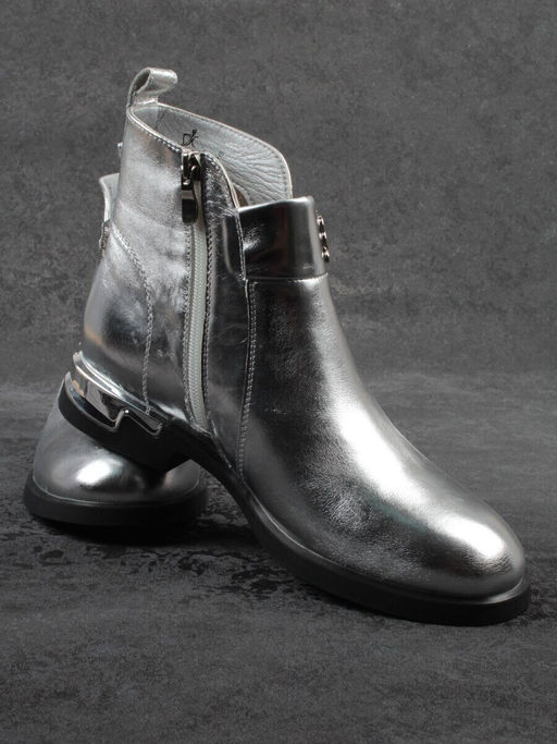 01-B48B-87C GREY/SILVER Ботинки демисезонные женские (натуральная кожа, байка)