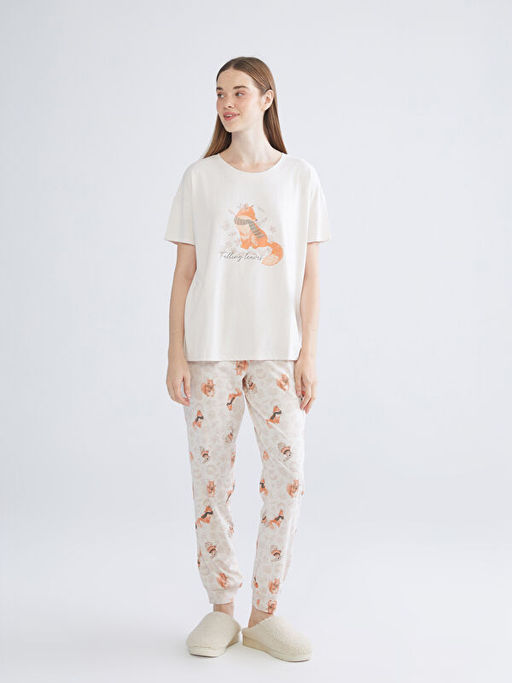 Bisiklet Yaka Bask?l? Kad?n Pijama Tak?m?