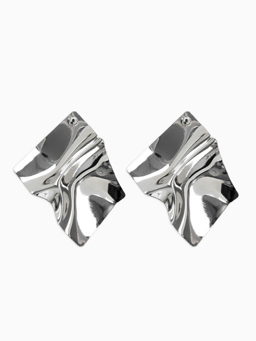 Серьги металл «Атмосфера» ромб мятый, цвет серебро