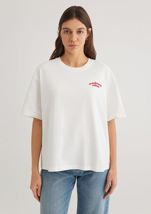 Bask?l? Ekru Tisort - Mavi фото 4