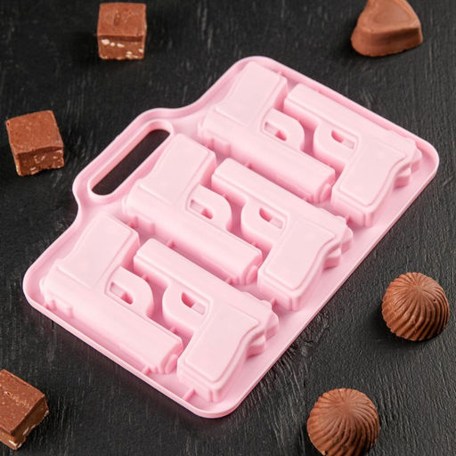 Форма для шоколада Доляна Пистолет, силикон, 18,7?13,4 см, 6 ячеек (7,5?5,1 см), цвет розовый