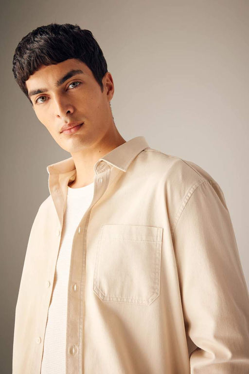 Рубашка из габардина обычного кроя с длинными рукавами - Defacto фото 3