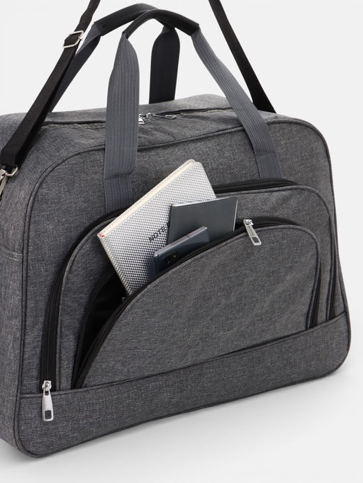 Сумка дорожная, 2 кармана, длинный ремень, 53×23×34 см, серая