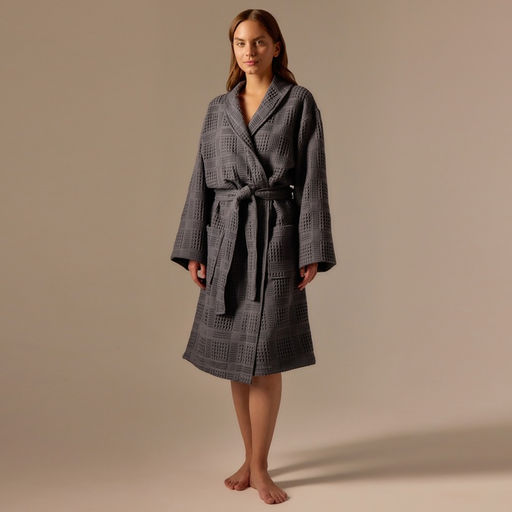 Халат вафельный женский SL HOME: Chess «Гри Сандре», размер L, хлопок 100%, тёмно-серый