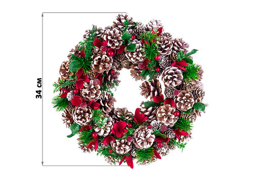 Новогоднее украшение венок 34*34*8 см Заснеженные шишки круг - Elan gallery фото 8