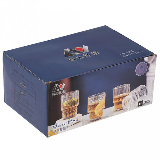 Стакан стеклянный 180мл Колизей д6,8см, h9,1см, рельефное, прозрачное стекло, д/горла 6,2см, д/основания 5см (Китай) Цена указана за штуку. В подарочной коробке 6 штук. - Домашняя мода фото 5