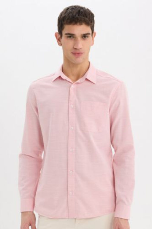 Modern Fit Polo Yaka Basic Duz Uzun Kollu Gomlek