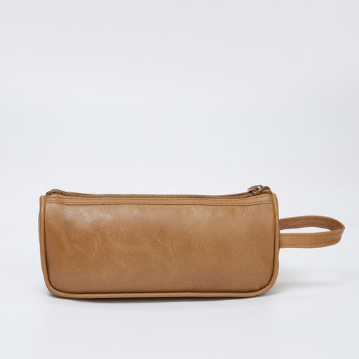 Косметичка-пенал на молнии с карманом, из искусственная кожи, бежевая - Simaland фото 2